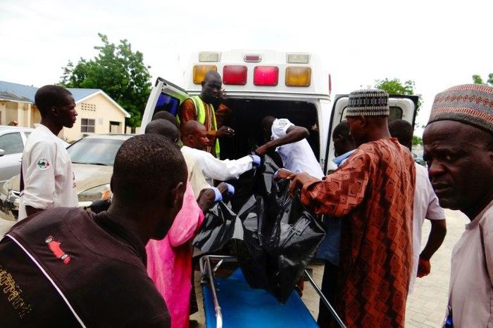 A victim is brought to the State Specialist Hospital in Maiduguri, northeastern Nigeria on July 29, 2017