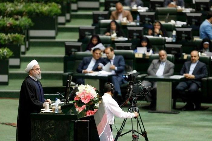 Iran's President Hassan Rouhani speaks in parliament in Tehran on August 20, 2017