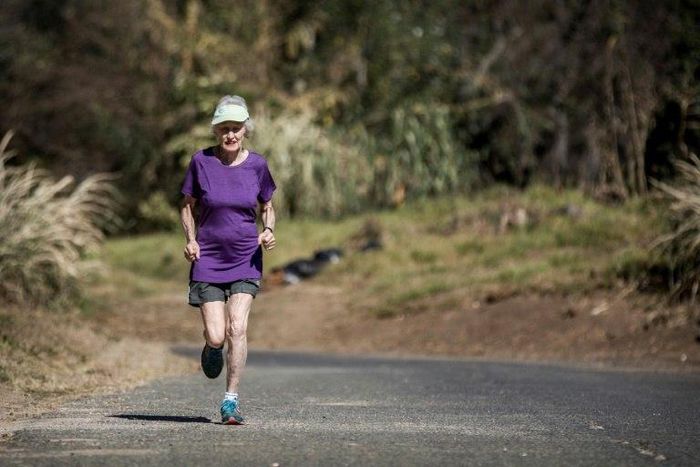 Deirdre Larkin, 85, holder of the half marathon world record for her age, each morning runs an 8-kilometre (5-mile) training course close to her home in a Johannesburg suburb