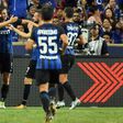Inter Milan celebrate a goal against Chelsea during a pre-season match in Singapore on July 29, 2017