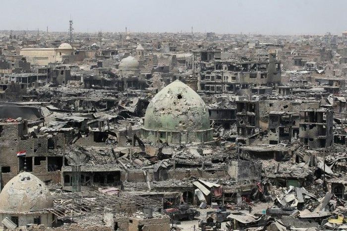 A picture taken on July 9, 2017, shows a general view of the destruction in Mosul's Old City
