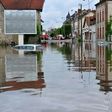 This photo taken on June 1, 2016 shows the flood streets of the town of Montargis, south of Paris