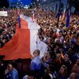 Protesters demonstrate in Warsaw against reforms to the court system on July 20, 2017
