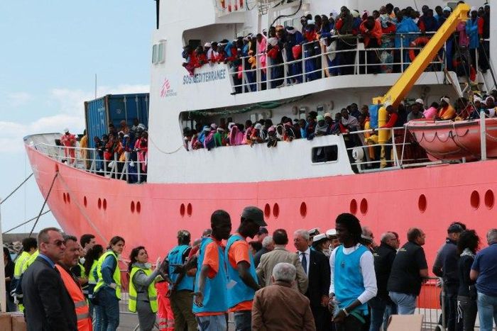 Almost 100,000 people have crossed from Libya to Italy in 2017 alone, but over 2,000 have died during the passage, creating a need for rescue ships (pictured in May 2017) and prompting Rome to ask the EU for help, which the EU has agreed to provide
