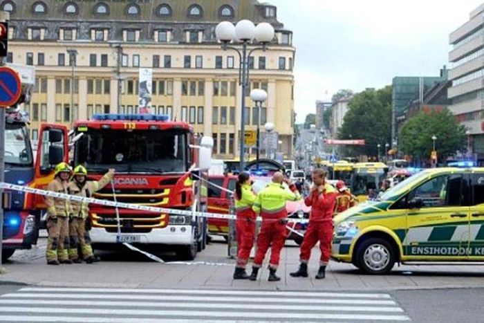 A photo taken from the instagram account of BernatMajo shows police officers and rescuers standing in a street in the Finnish city of Turku where several people were stabbed on August 18, 2017