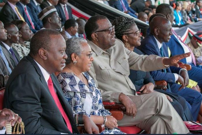 President Uhuru Kenyatta and other dignitaries at the Mashujaa Day Celebrations in Kakamega