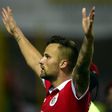 Benfica's Swiss forward Haris Seferovic celebrates after scoring a goal during the Portuguese league football match between GD Chaves and SL Benfica