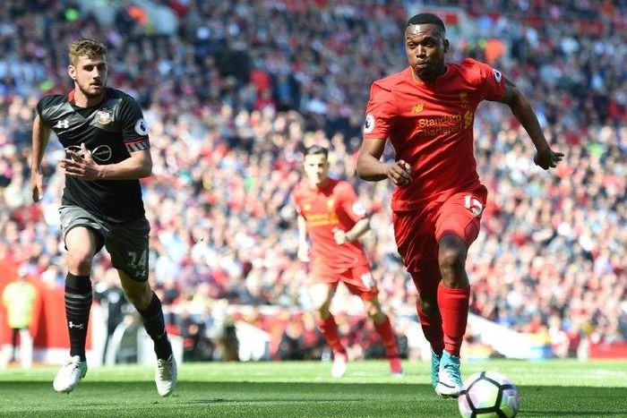 Liverpool's English striker Daniel Sturridge pictured during the English Premier League match against Southampton at Anfield in Liverpool, northwest England on May 7, 2017