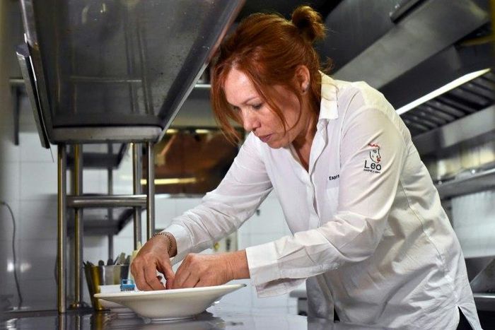 Colombian chef Leonor Espinosa prepares a dish at her restaurant LEO in Bogota