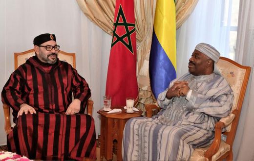 Morocco's royal palace released a handout picture which it said showed Monday's encounter between King Mohamed VI and Gabonese President Ali Bongo Ondimba in Rabat