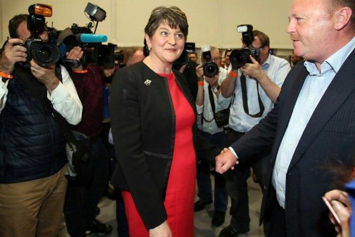 Arlene Foster, leader of the Democratic Unionist Party, is in alliance talks with embattled British Prime Minister Theresa May