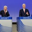 EU Brexit negotiator Michel Barnier (R) says after talks with his British counterpart David Davis that the two sides remain at odds on Britain's divorce bill and over the rights of European citizens living in Britain