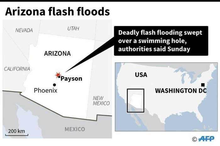 Map of the US state of Arizona locating a deadly flash flooding
