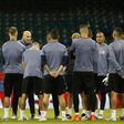 Real Madrid's coach Zinedine Zidane (C) takes part in a training session at The Principality Stadium in Cardiff, on June 2, 2017
