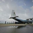 A Shaanxi Y-8 transport aircraft is unloaded at Sittwe airport in Myanmar's Rakhine state
