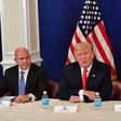 US National Security Advisor H.R. McMaster, President Donald Trump and Vice President Mike Pence (L to R) were among those attending Friday's talks at Camp David