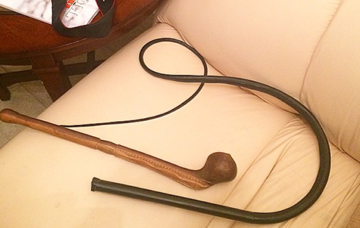 A whip and a wooden club