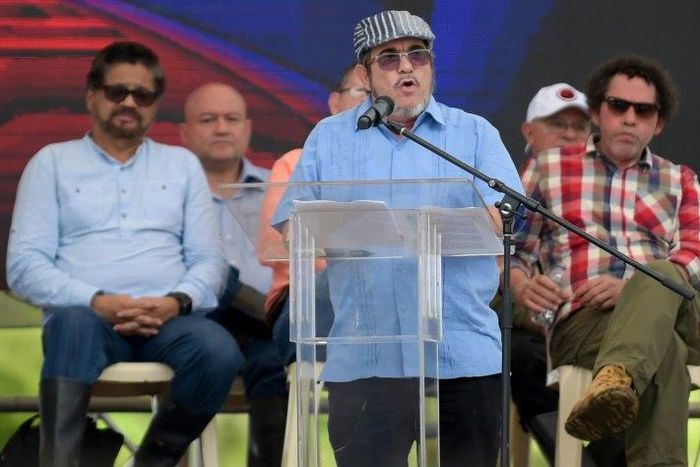 Rebel leader Rodrigo Londono, pictured here at a ceremony last month marking the end of the FARC as an armed group, will continue his recovery in Cuba