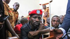 Bobi Wine in court during an earlier arrest. He was on Thursday arrested after landing at Entebbe Airport