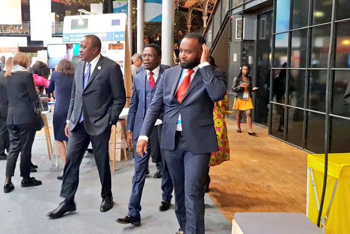 President Uhuru Kenyatta with Mombasa Governor Hassan Joho in Paris