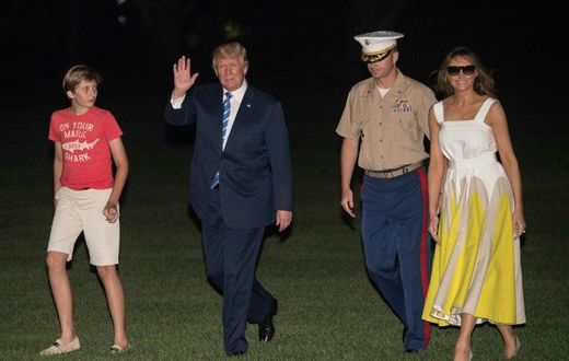 President Donald Trump, with First Lady Melania Trump and son Barron, returned to the White House on Sunday night after a 17-day "working vacation"