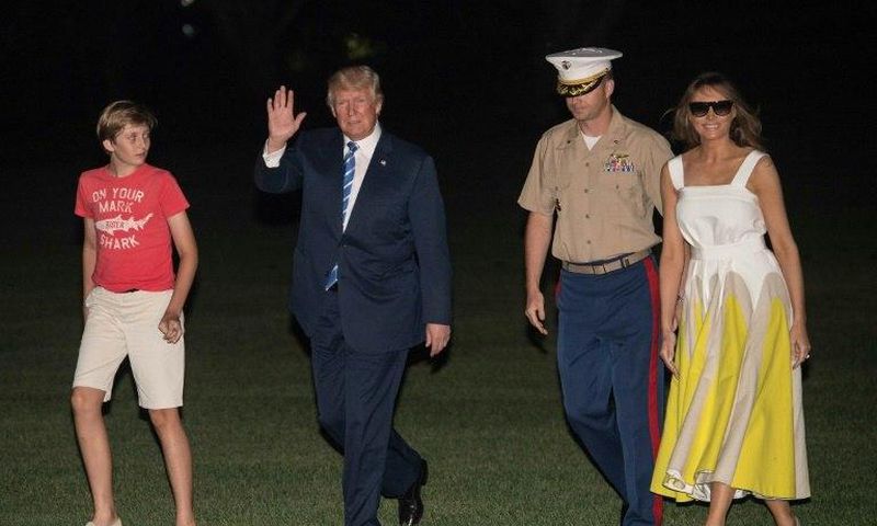 President Donald Trump, with First Lady Melania Trump and son Barron, returned to the White House on Sunday night after a 17-day "working vacation"
