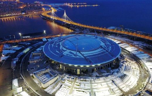 Krestovsky football stadium, also known as Zenit Arena, under construction for the 2018 FIFA World Cup, pictured in Saint Petersburg in April 2017
