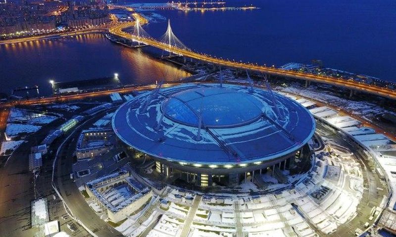 Krestovsky football stadium, also known as Zenit Arena, under construction for the 2018 FIFA World Cup, pictured in Saint Petersburg in April 2017