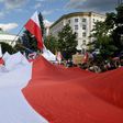 Hundreds of government opponents protest in front of the parliament building in Warsaw, on July 16, 2017