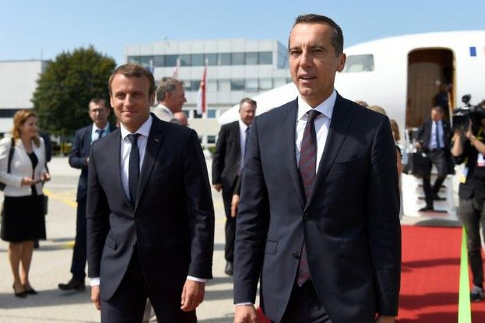 French President Emmanuel Macron (left) and Austrian Chancellor Christian Kern held talks in Salzburg