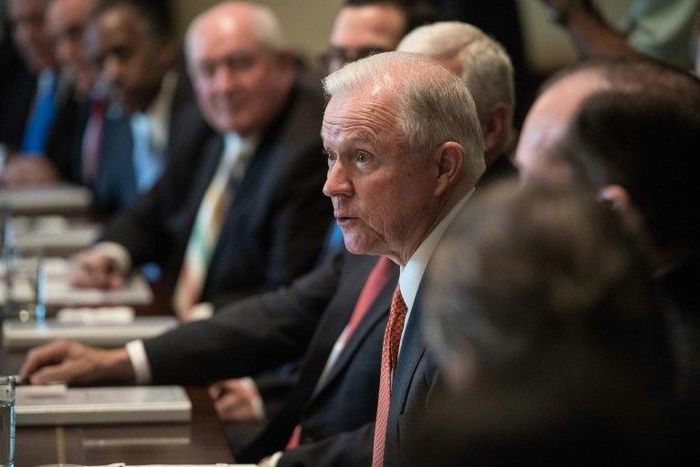 US Attorney General Jeff Sessions speaks during a cabinet meeting at the White House, in Washington, DC, on June 12, 2017