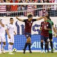 Omar Gonzalez of the US celebrates after scoring a goal against El Salvador during their 2017 CONCACAF Gold Cup quarter-final match, at Lincoln Financial Field in Philadelphia, Pennsylvania, on July 19