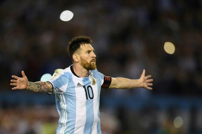 Argentina's Lionel Messi celebrates a goal against Chile in a World Cup qualifier in Buenos Aires on March 23, 2017