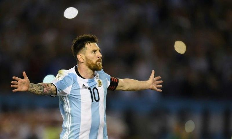 Argentina's Lionel Messi celebrates a goal against Chile in a World Cup qualifier in Buenos Aires on March 23, 2017