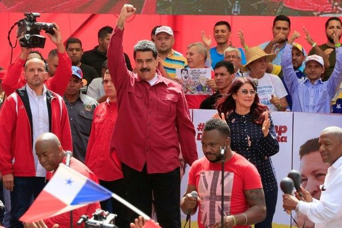 Venezuelan President Nicolas Maduro addresses a rally against US President Donald Trump, in Caracas, on August 14, 2017