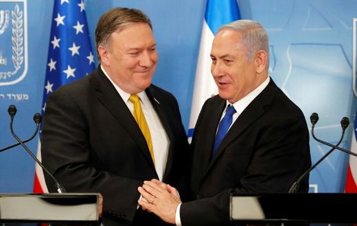 US Secretary of State Mike Pompeo (L) is greeted by Israeli Prime Minister Benjamin Netanyahu at the Ministry of Defence in Tel Aviv on April 29, 2018