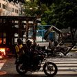 A truck burns during clashes between opposition activists and police in Caracas