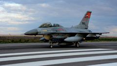 A handout picture released by the Egyptian defence ministry on February 16, 2015 shows a fighter jet landing at an undisclosed location in Egypt following air strikes in Libya