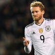 Germany and Borussia Dortmund striker Andre Schuerrle celebrates after scoring a goal during the World Cup 2018 qualification match between Azerbaijan and Germany in Baku on March 26, 2017