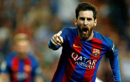 Barcelona forward Lionel Messi celebrates a goal against Real Madrid on April 23, 2017