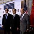 Treasury Secretary Steven Mnuchin, Chinese Vice Premier Wang Yang and Commerce Secretary Wilber Ross (L to R) open trade talks, with the US officials demanding more 'fair and reciprocal' trade with China