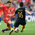 Chile's midfielder Charles Aranguiz (left) vies with Australia's defender Aziz Behich during a 2017 Confederations Cup match at the Spartak Stadium in Moscow on June 25, 2017