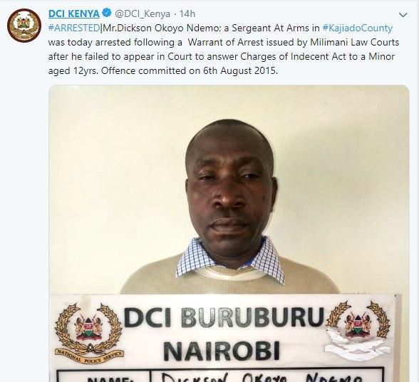 County official arrested over defilement of 12-year-old