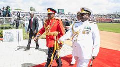 President Uhuru Kenyatta in the red military tunic