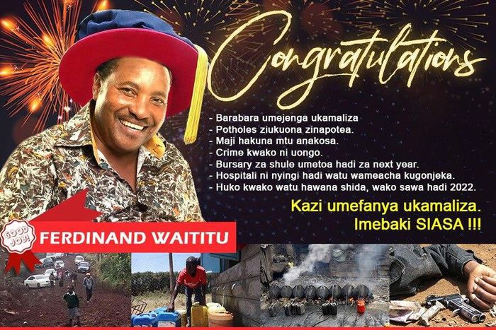 Poster shared on Twitter, trolling Governor Ferdinand Waititu