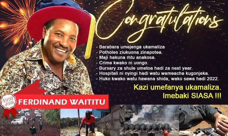 Poster shared on Twitter, trolling Governor Ferdinand Waititu