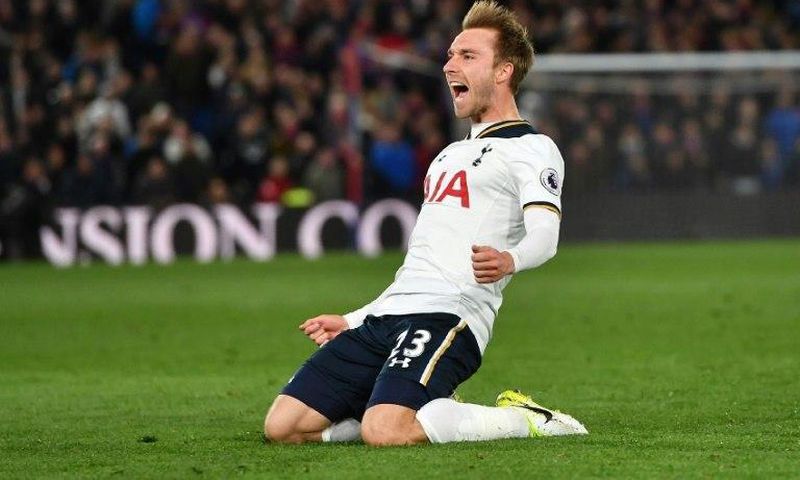 Tottenham Hotspur's Christian Eriksen celebrates after scoring against Crystal Palace in April 2017