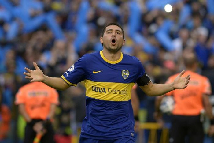 Former Boca star Juan Roman Riquelme, pictured here in a match against River Plate in 2014