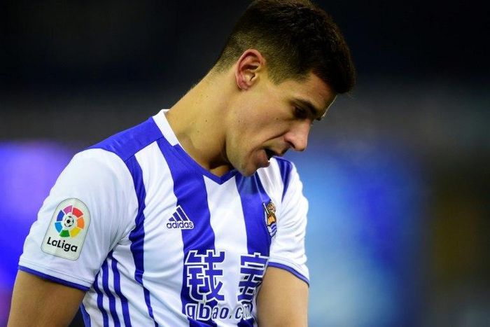 Real Sociedad's defender Yuri Berchiche looks downwards during the Spanish league football match against Sevilla FC January 7, 2017