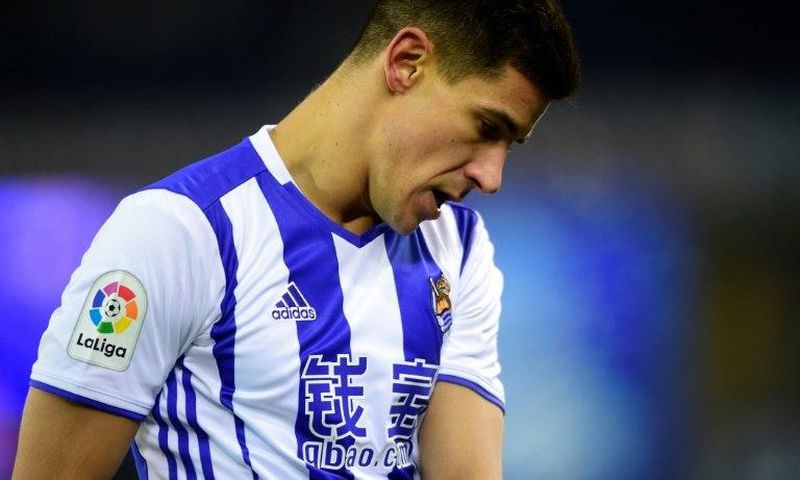 Real Sociedad's defender Yuri Berchiche looks downwards during the Spanish league football match against Sevilla FC January 7, 2017
